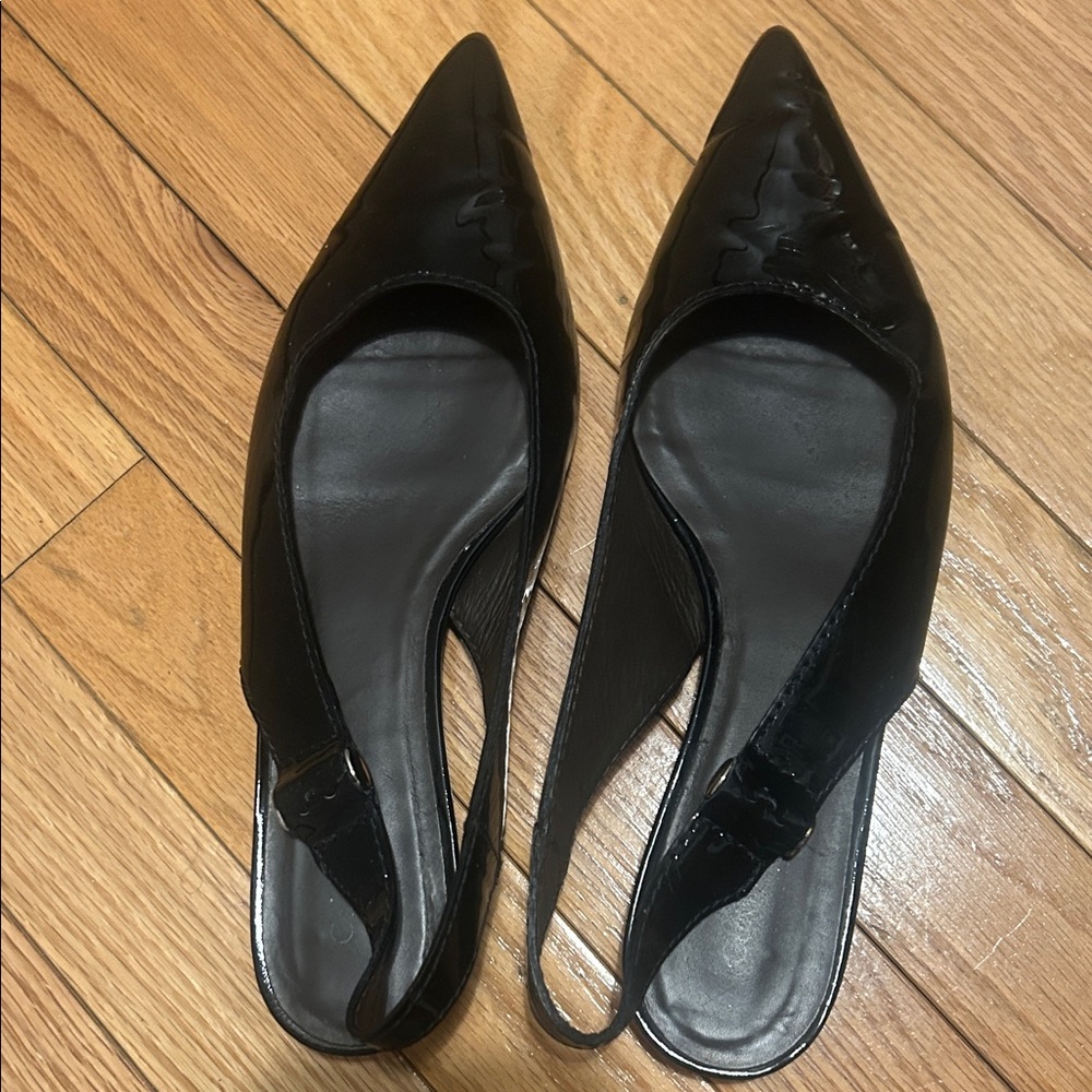 Calvin Klein Collection Black Patent Slingback Flats